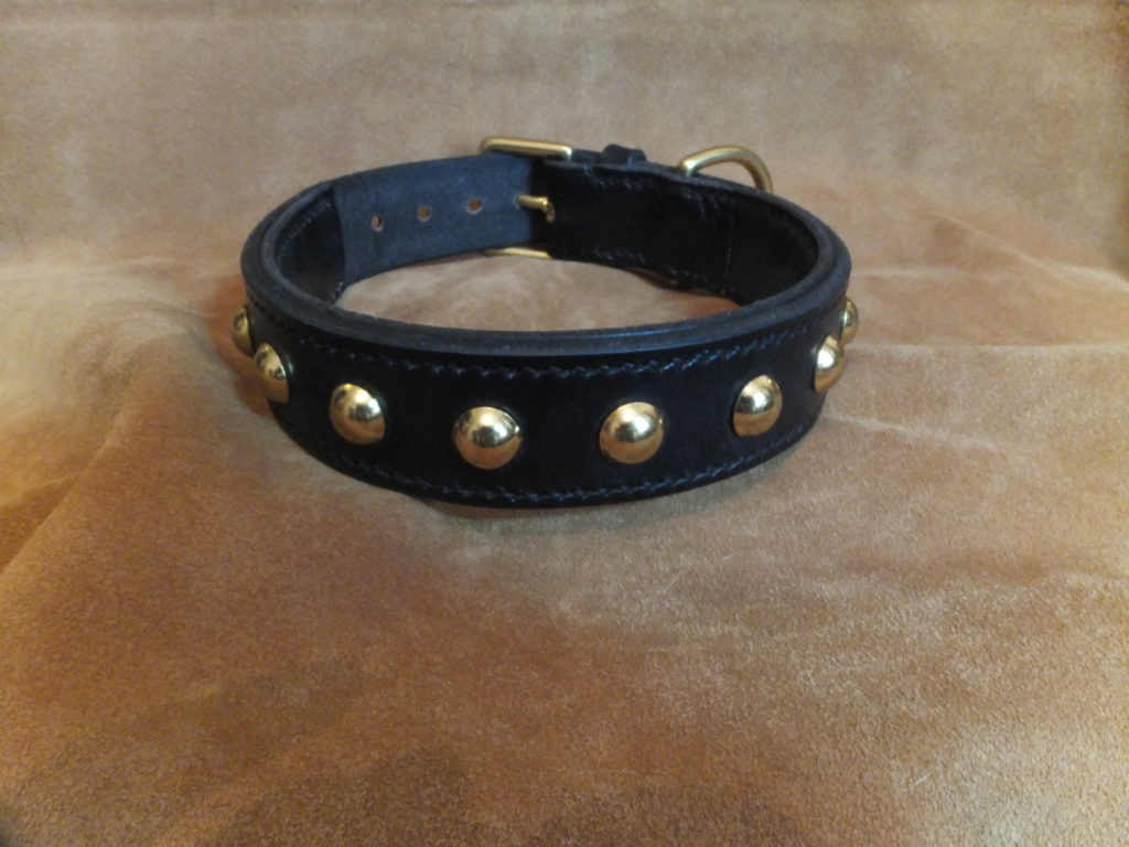 Black leather studded collar - Hide and Collars