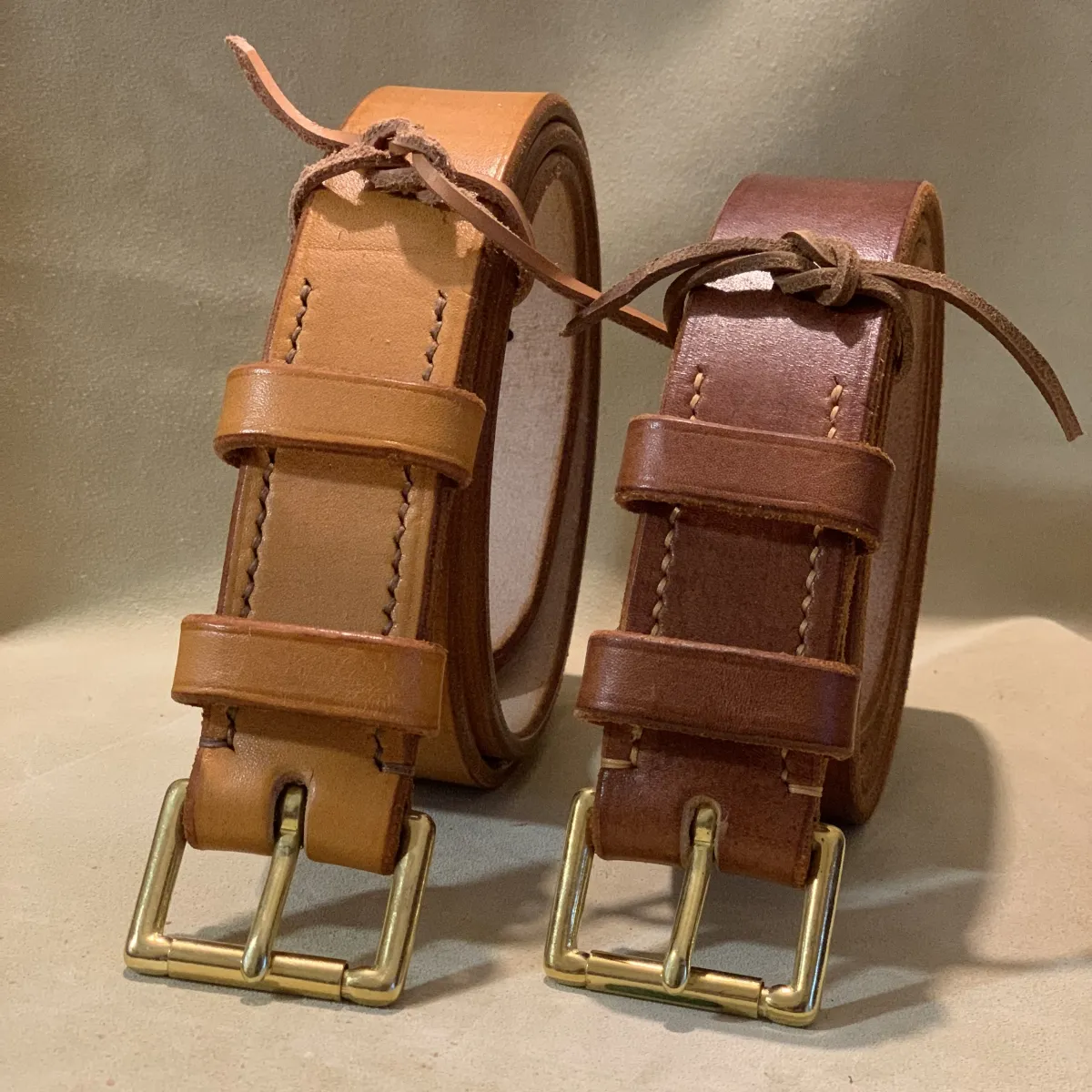 Oak Bark Leather Belt - Solid Brass Roller Buckle